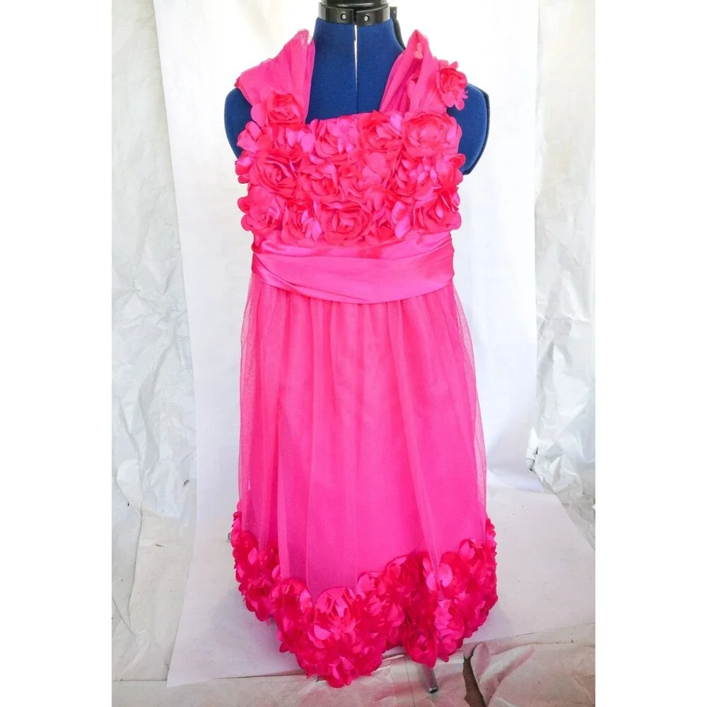 Kiki USA hot pink flowers dress 10 pageant
